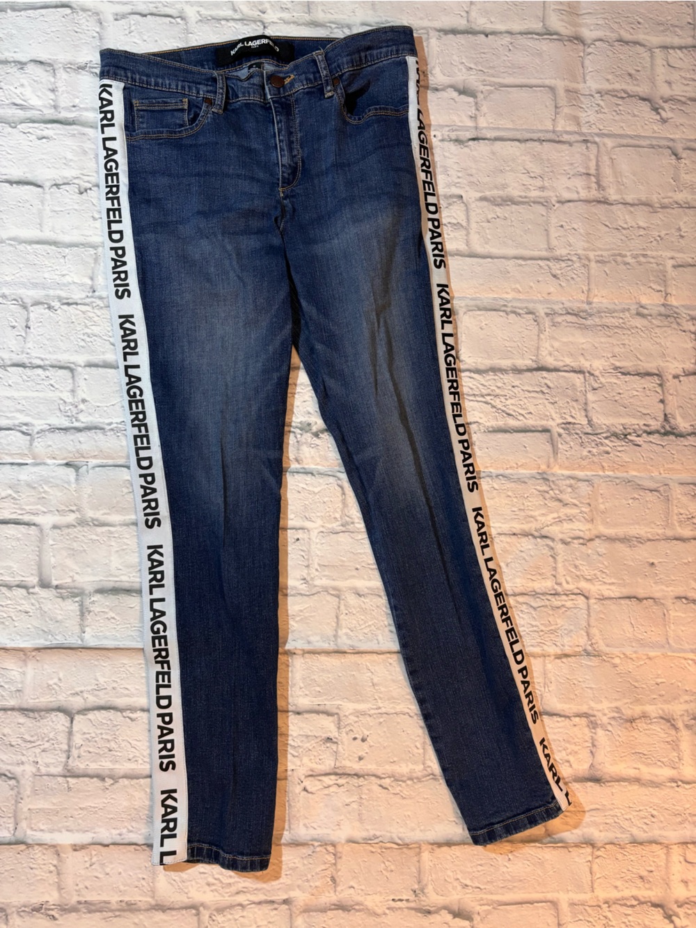 Karl Lagerfeld Dark Blue Skinny Jeans with White Logo Side Tape